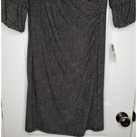 Ralph Lauren V Neck Surplice Jersey Dress Womens 14 Black Polka Dot Knee Length - Picture 5 of 15